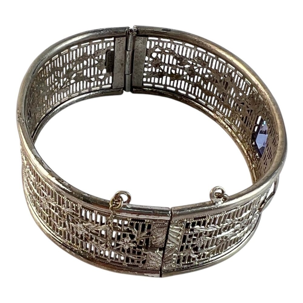 Vintage Ostby & Barton Sterling Silver Filigree Bangle Bracelet Eastern Star - Picture 9 of 10